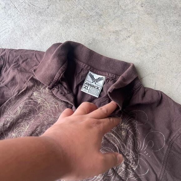 Avirex y2k Polo Mens size S/M (FITS LIKE) AOP long sleeve - Picture 3 of 4